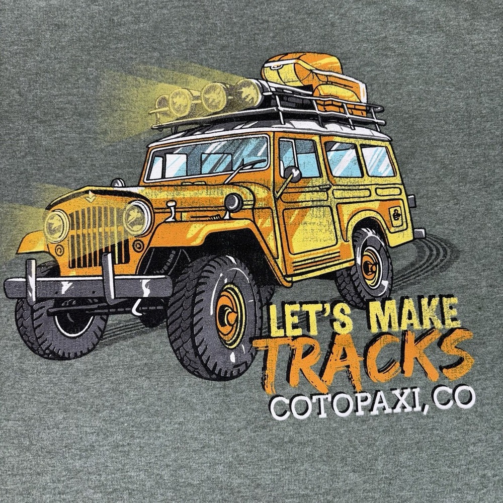 Jeep Shirt Mens Large Cotopaxi Colorado Let's Make Tracks Graphic Tee Off Road